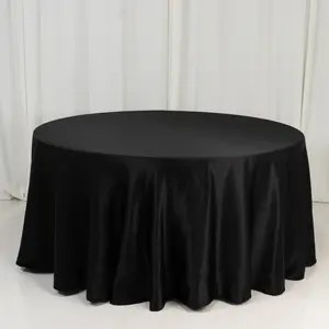Lamour Satin Round Tablecloth 120" Black - Silk-Like Seamless Table Cover for Exquisite Weddings