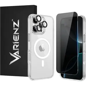 3 in 1 Bundle for iPhone 16 Pro Max (6.9”) | MagSafe Compatible Clear Magnetic Case + Privacy Screen Protector + 3 Camera Lens Protectors | Slim Shockproof Magnetic Cover