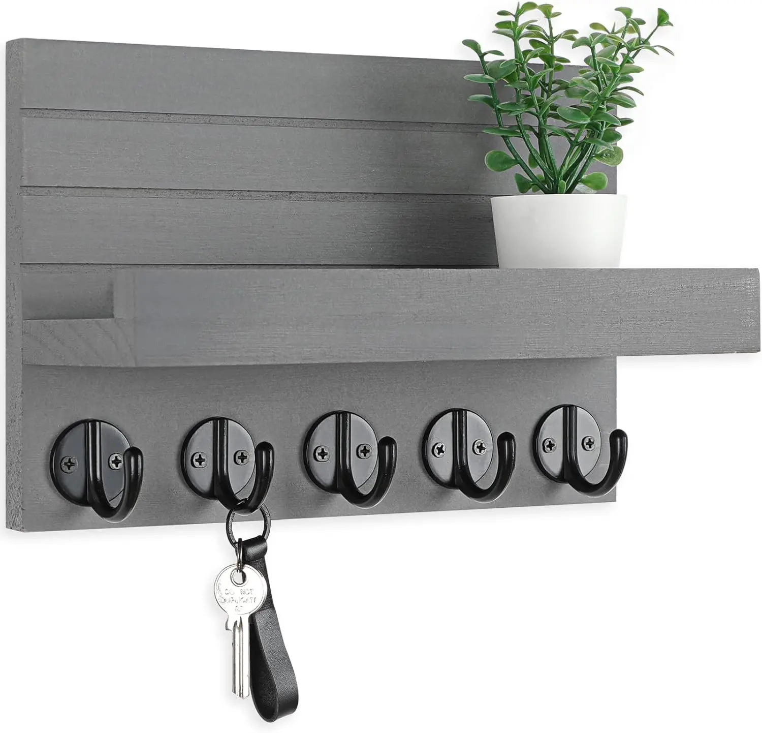Paulownia Wood Key Holder for Wall Decorative Key and Mail Holder with Shelf Has Large Key Hooks for Bags Coats Umbrella 9.8”W x 6.7”H x 4.2”D Hanger Hanging