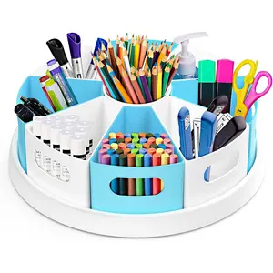 360?Rotating Desk Organizers Homeschool Office Organization and Storage Art Supplies Organizers- 12" Lazy Susan Style  with Removable Bins, for  Offices, School Supplies Classroom Use