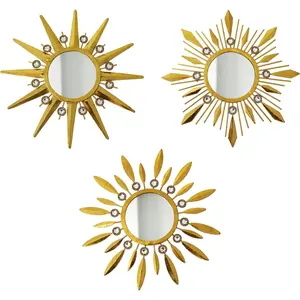 Champagne Gold Round Mirrors for Wall Art Pack of 3, Decorative Mirror Wall Valentine Decor& Vintage Room Decor, Sunburst Circle Mirrors Modern Valentine Gifts for Women & Moms