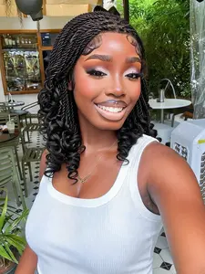 Short Bob Full Lace Senegalese Twist Wig, Curly Ends for Women, Lightweight Synthetic Protective Style, Easy Wear & Stylish Look, Synthetic Curly Wigs