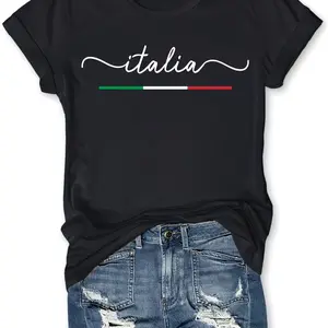 Women's Crew-Neck T-Shirt with Local Name Print — Stylish Short-Sleeve Top for Spring and Summer
