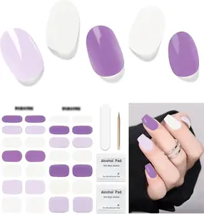 Semi Cured Gel Nail Strips, 28 pcs UV Gel Nail Stickers Full Nails Wraps for Women Home DIY Nails Art, UV Light Required(Lilac Purple)