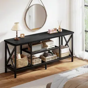 Industrial TV Stand For 55-65 Inch TVs, 60" TV Cabinet With 3 Tier Open Shelves, Entertainment Center  TV Console Table With Metal Frame, Sofa Table For Living Room, Bedroom, Office, Valentine's Day Ideas, Black