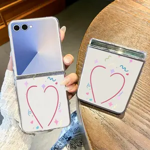 Romantic Heart Print Phone Case For Samsung Galaxy Z Flip 7 FE 6 5 4 3 5G Hard PC Clear Folding Cover For Samsung Z Flip7 Flip5