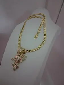 Gold  toned cuban chain 6mm 18” with Pink Cartoon Pendant – Cute & Iced Style