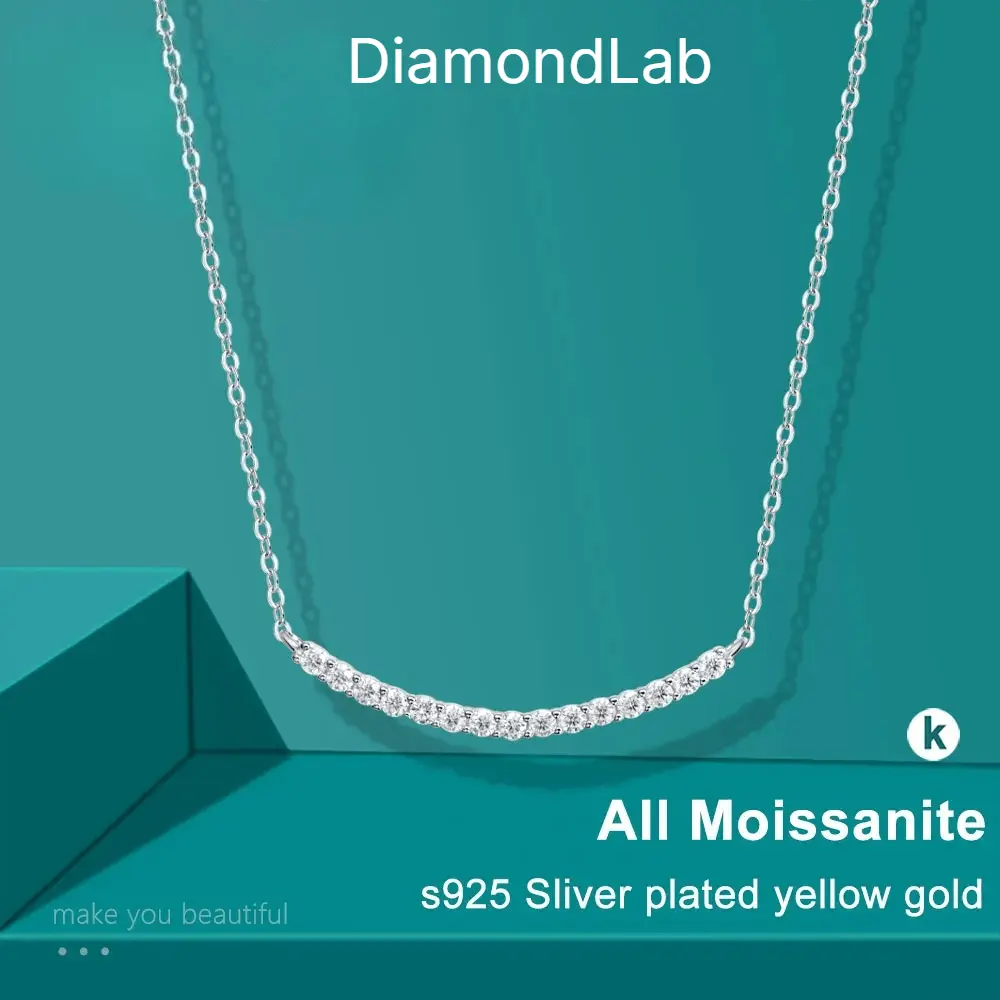All Moissanite Tennis Necklace VVS1 D Color 18k Yellow Gold Plated Diamond Trending Tennis Moissanite Necklaces All Stone 925 Silver