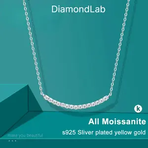 All Moissanite Tennis Necklace VVS1 D Color 18k Yellow Gold Plated Diamond Trending Tennis Moissanite Necklaces All Stone 925 Silver