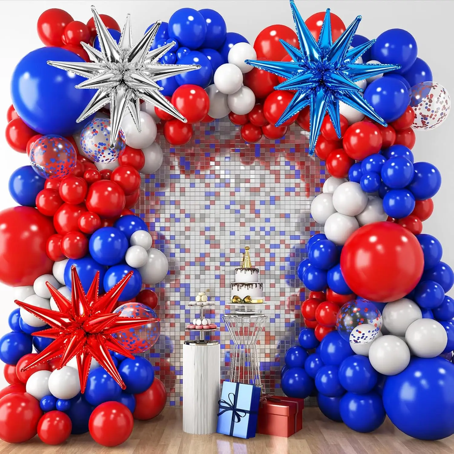 Red White and Blue Balloon Arch Kit, 4th of July Balloons Patriotic Decorations, Graduation Decorations Party Star Balloons for Nautical Baseball Theme Birthday Party, 140pcs