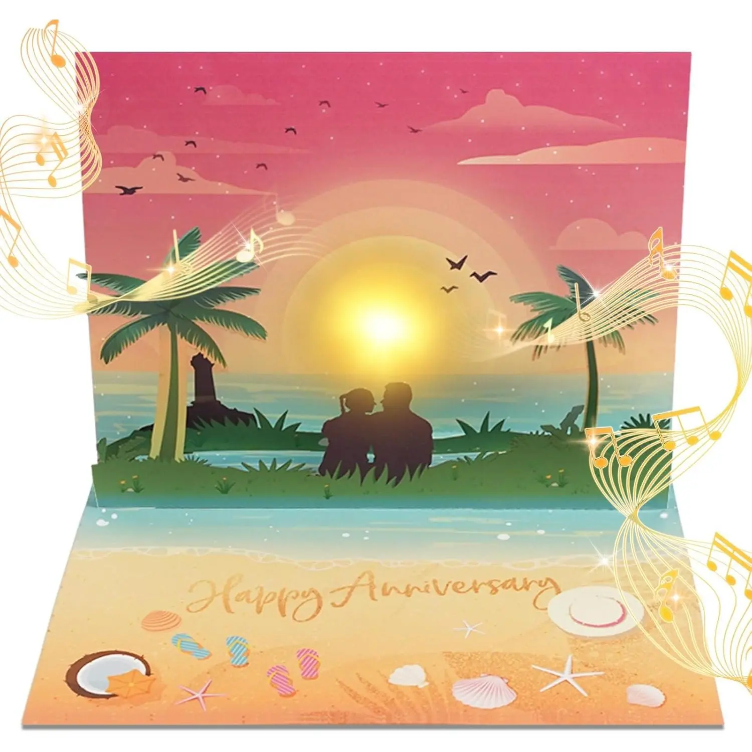 Anniversary Pop up Cards, Musical Anniversary Card with Sunset on Beach ...