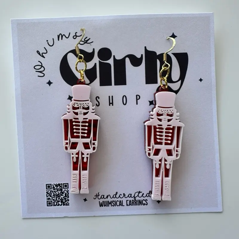 Pink Nutcracker Earrings | Christmas Acrylic Dangles | Holiday Girly Jewelry