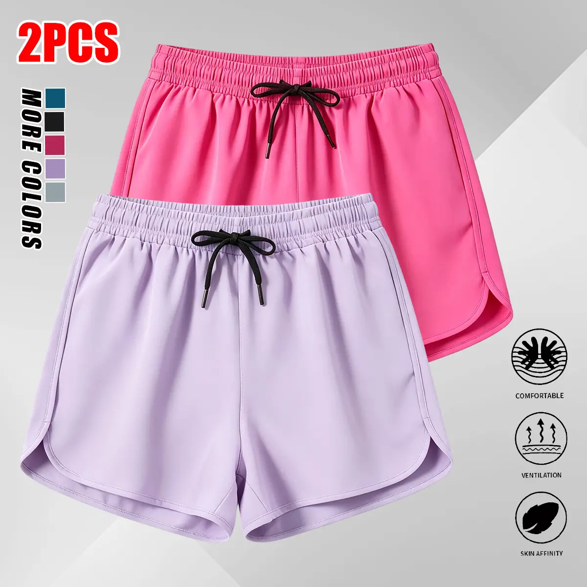 2-pack women’s summer sports shorts, quick-dry fitness shorts with drawstring design, suitable for yoga, gym, and beach wear; women’s athletic shorts, workout shorts