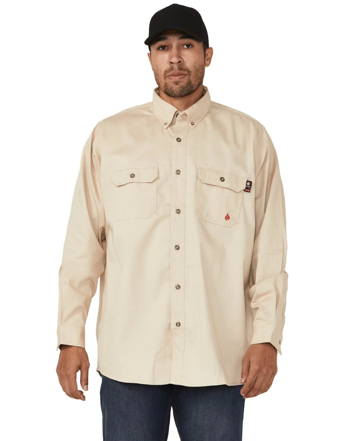 Forge Workwear Men's Men'S Fr Solid Long Sleeve Button-Down Work Shirt - Mfrlb2ps-024-Stn