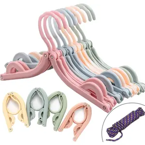 PrimPick 20 Pcs Foldable Travel Hangers - Portable Folding Collapsible Clothes Hangers Lightweight Travel Accessories Space Saving Hanger Foldable Clothes Drying Rack Dorm Hanger for School Home with Clothesline