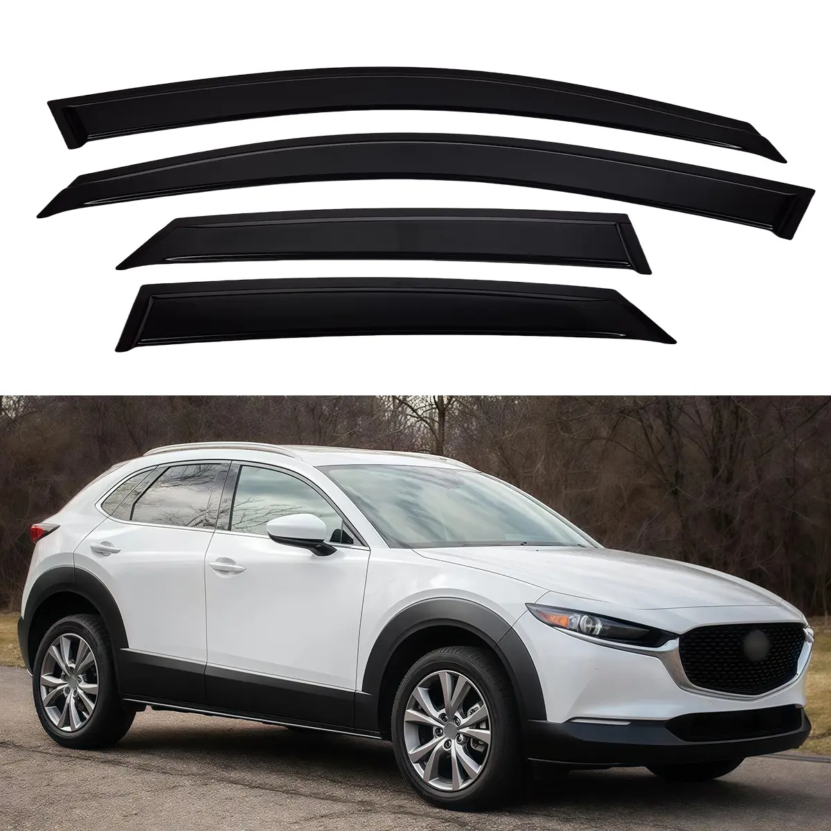 2020-2025 Mazda CX-30 - Acrylic Window Deflectors , 4PCS Tape-On Rain Guards, All-Weather Vent Visors, Gap-Free Direct-Fit Sun Shades, OEM-Look Crossover SUV Exterior Accessory Upgrade for Fresh Air Protection