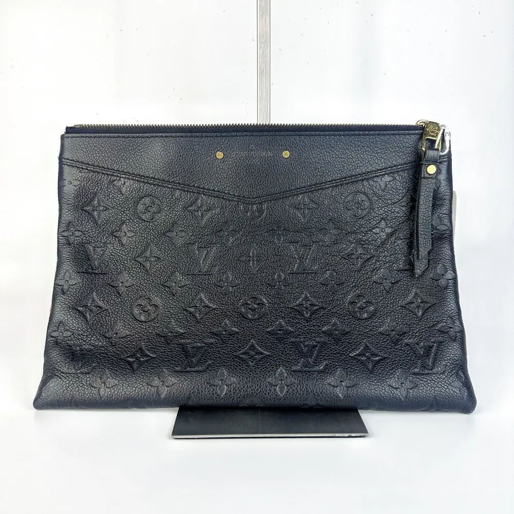 Pre-owned Louis Vuitton Monogram Empreinte Leather Daily Pouch Black Zip Clutch Bag【738】, Gold
