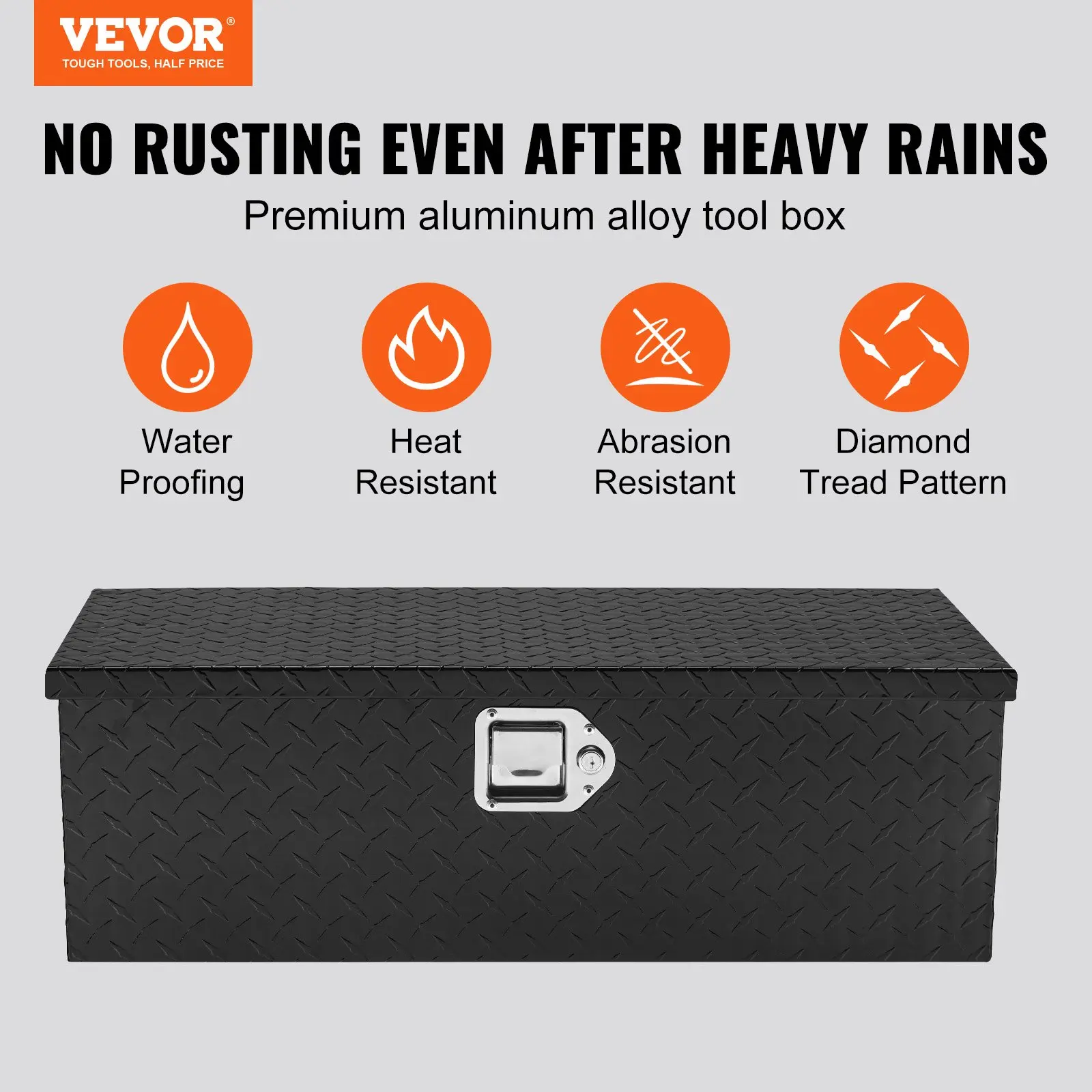 【summerfinds】VEVOR Heavy Duty Aluminum Truck Bed Tool Box, Diamond Plate Tool Box with Side Handle and Lock Keys, Storage Tool Box Chest Box Organizer for Pickup, RV, Trailer, Truck Bed, 30"x13"x9.6", Black
