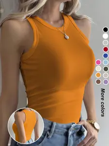 Women's Breathable Comfortable Sleeveless Sports Vest, Moisture-Wicking Training Top, Sporty Fitted Plain Color Shirt for All Seasons, Sleeveless Gym Tops