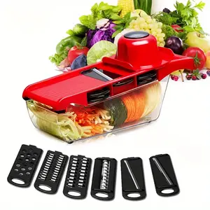 1 Set of New Material Upgraded 10-in-1 Multi-Functional Vegetable Slicer, Manual Vegetable Grater, Vegetable Cutter with 6 Interchangeable Blades, 1 Hand Guard, 1 Peeler, Kitchen Food Prep Tool. Christmas Family Gathering Kitchen Gadget