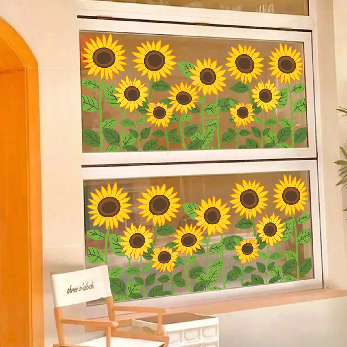 A set (30*60cm*2pcs) of sunflower window stickers, 2D flat electrostatic glass stickers for window decoration, D22115-KR