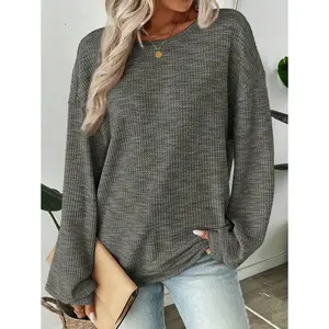 Women's colorful waffle-knit pullover, long-sleeved top