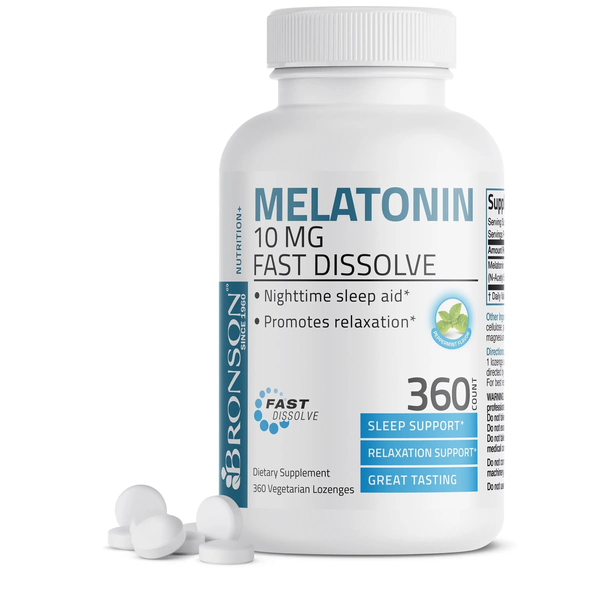 Melatonin Fast Dissolve - Peppermint - 10 mg - 360 Vegetarian Lozenges Healthcare Dietary