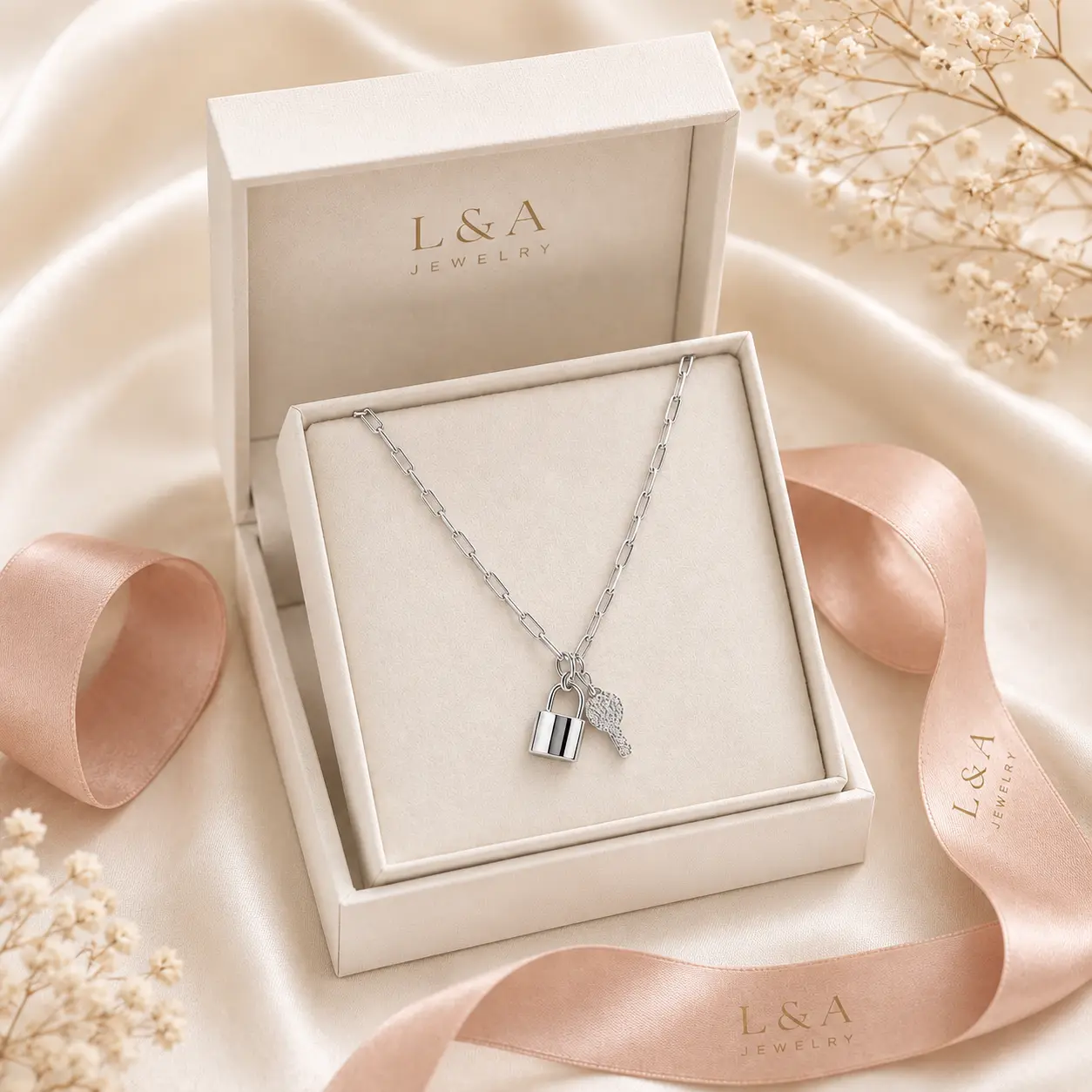 Padlock & key Necklace Sterling Silver 925 18”
