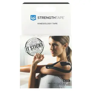 Strengthtape Kinesiology Tape, Black, 20 Pre-Cut Strips