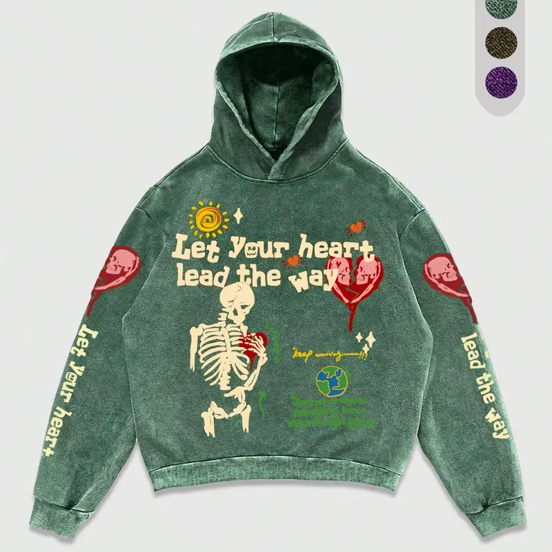 Men's Vintage Skeleton, Skull & Letter Graphic Print Gothic Style Hoodie, Casual Comfy Loose Long Sleeve Hooded Pullover Sweatshirt for Daily Wear, Unisex Top for All Seasons, Gothic Streetwear Hoodie