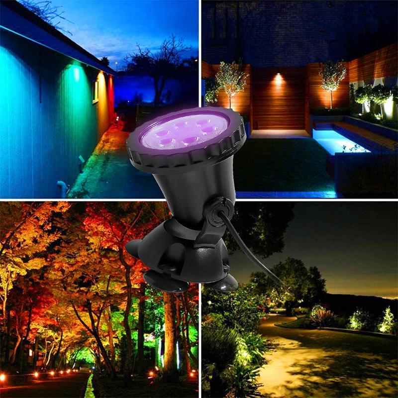 Color Changing Spotlights, Underwater LED Pond Lights, IP68 Waterproof RGB Colored Memory Dimmable Yard Spot Lights for Outdoor Garden Landscape Pond Fountain Waterfall