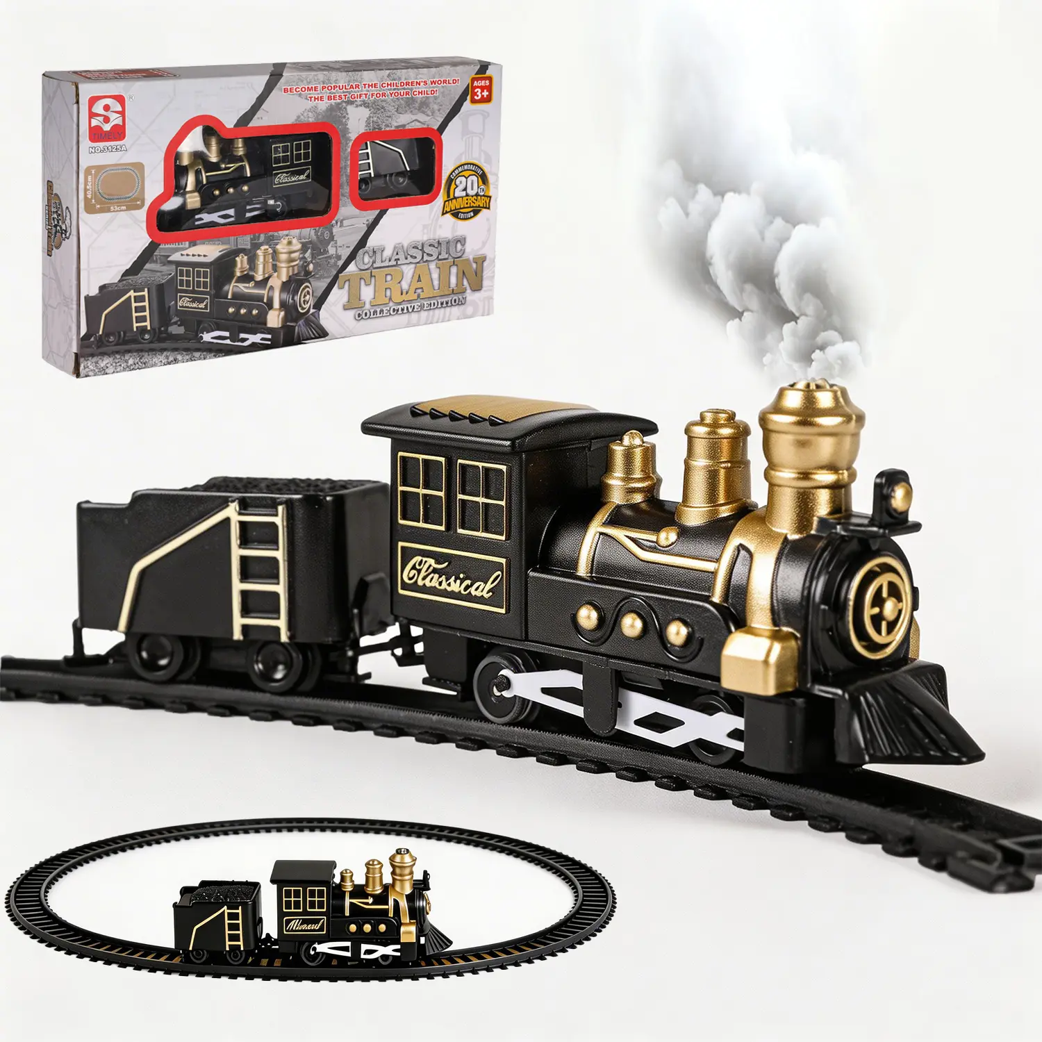 Electric Train Set,  Christmas Train with Locomotive, Passenger Car, 6 Curves, LED Light & Sound – Indoor Toy for Kids, for Holiday Village or Train Table