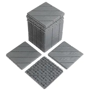 27 Pcs Dark Grey Non-Slip Drainage Plastic Interlocking Deck Tiles, Easy Snap Installation for Patio Balcony Poolside