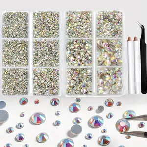 8300 Pcs Round DIY Nail Art Rhinestones, Glass Diamonds with Tweezer and Wax Pencil for Acrylic Nails Face Eye Makeup Clothes Decoration
