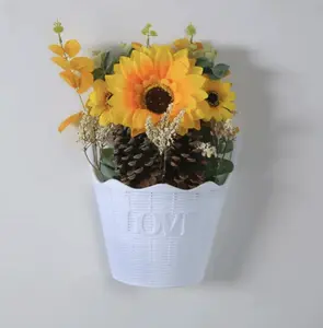 New Wall-Mounted Wreath Flower Basket Front Door Decor With Sunflowers And Pinecones For Autumn Harvest Season