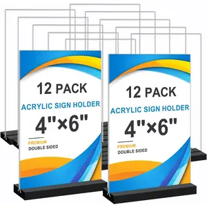 Sign Holder 4x6, 12 Pack Clear Double Sided Menu Vertical Display Stand for Restaurants, Office, Store, Show Fair