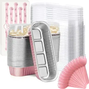 50-Pack Mini Loaf Pans with Lids & Spoons - 6.8oz Aluminum Foil Baking Containers for Cupcakes, Cheesecakes & Desserts