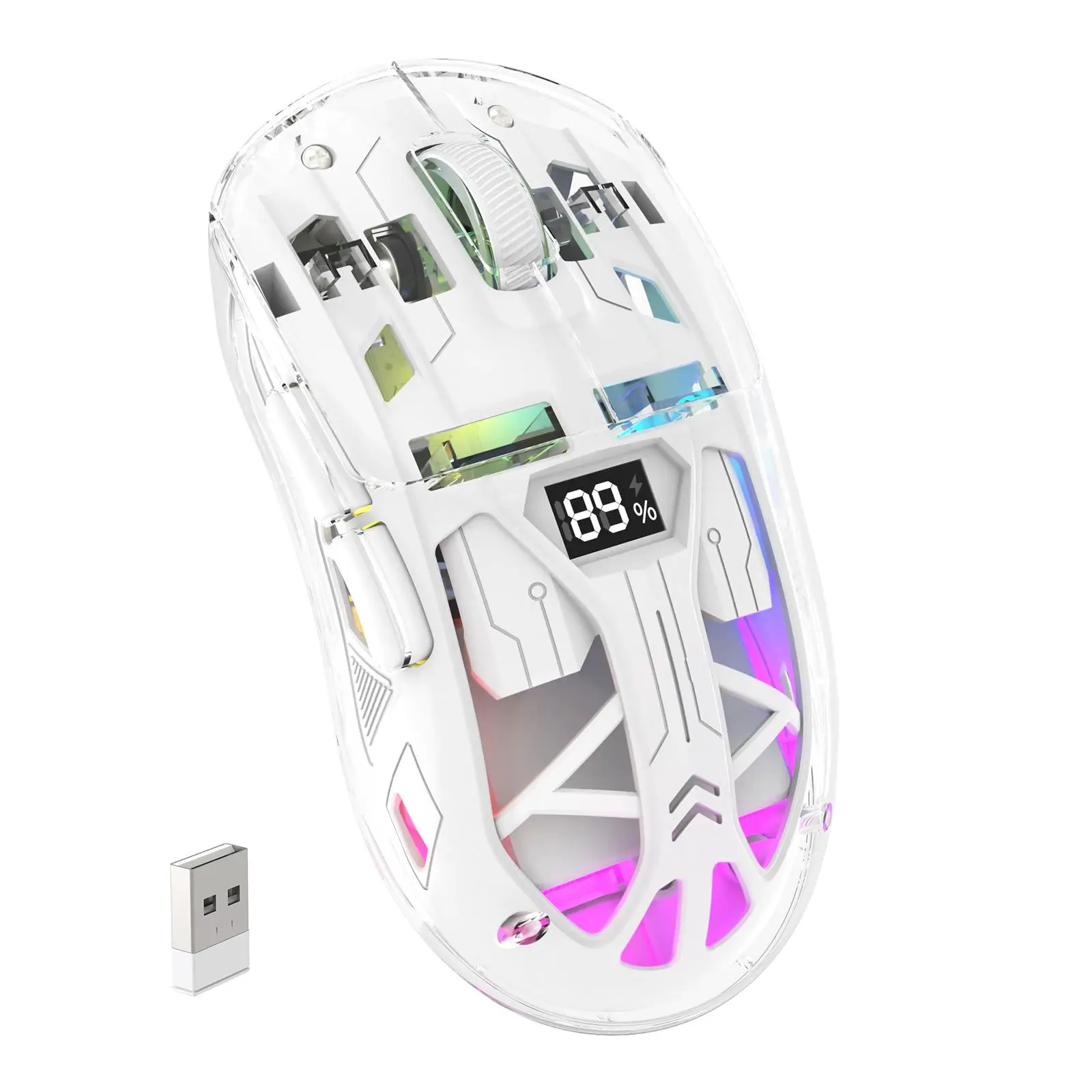 ZIYOU LANG A2 Transparent Wireless Gaming Mouse with Battery Level Display,Bluetooth/2.4G Wireless PC Mice,3D RGB Backlit,5 Million Clicks,PixArt 3212,up to 4000 DPI