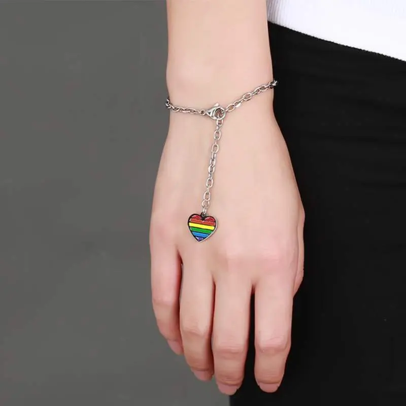 Rainbow Heart Love Tag Bracelet