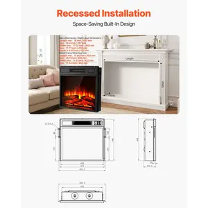 VEVOR Electric Fireplace Insert, 18 inch Recessed and Wall Mounted with Adjustable 3 Flame Brightness Levels 24h Timer Remote Control, Indoor Heater w/ Overheat Protection, 5000BTU Black