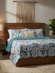 Turquoise Flowered Comforter Set - Soft & Cozy with Floral Design for Relaxing Nights