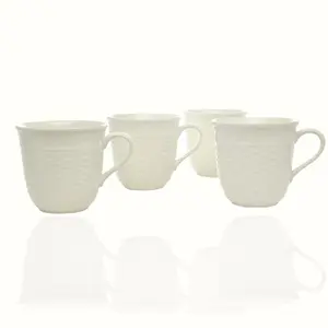 212 MAIN Nantucket White Basketweave Mug Set (4-Piece, 16oz) - Reusable, Washable, Chip-Resistant, Oven-Safe Kitchen Drinkware for Coffee, Tea