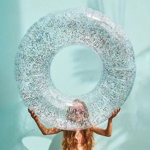 Large Thickened Transparent Sequin Inflatable Swimming Rings for Adults, Creative Fashionable Buoyancy Christmas Halloween Gift