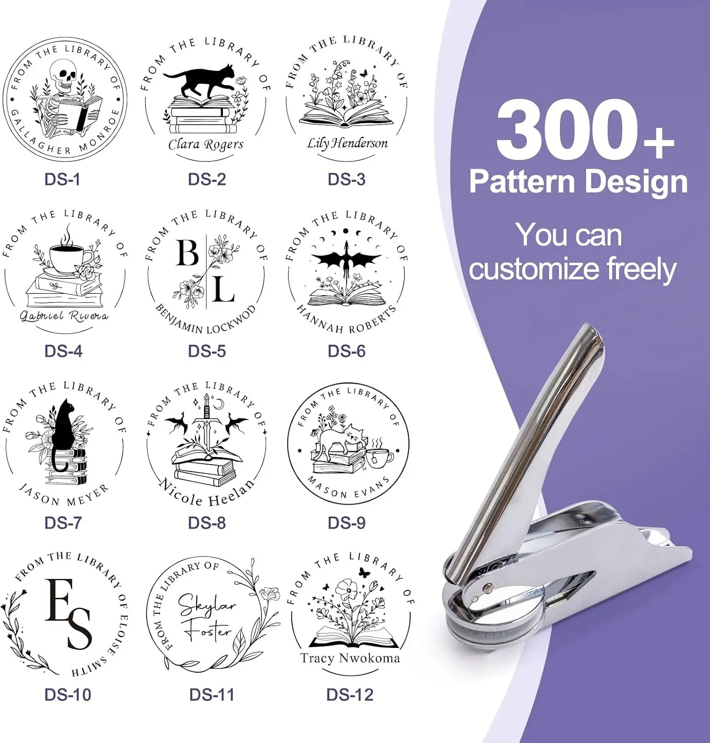 Personalized Book Embosser Stamp - Custom Library Stamp for Book Lovers,6 Colors with 1.6" Impression,Unforgettable Gift For Teachers & Students (from The Library Collection) (Silver Embosser)