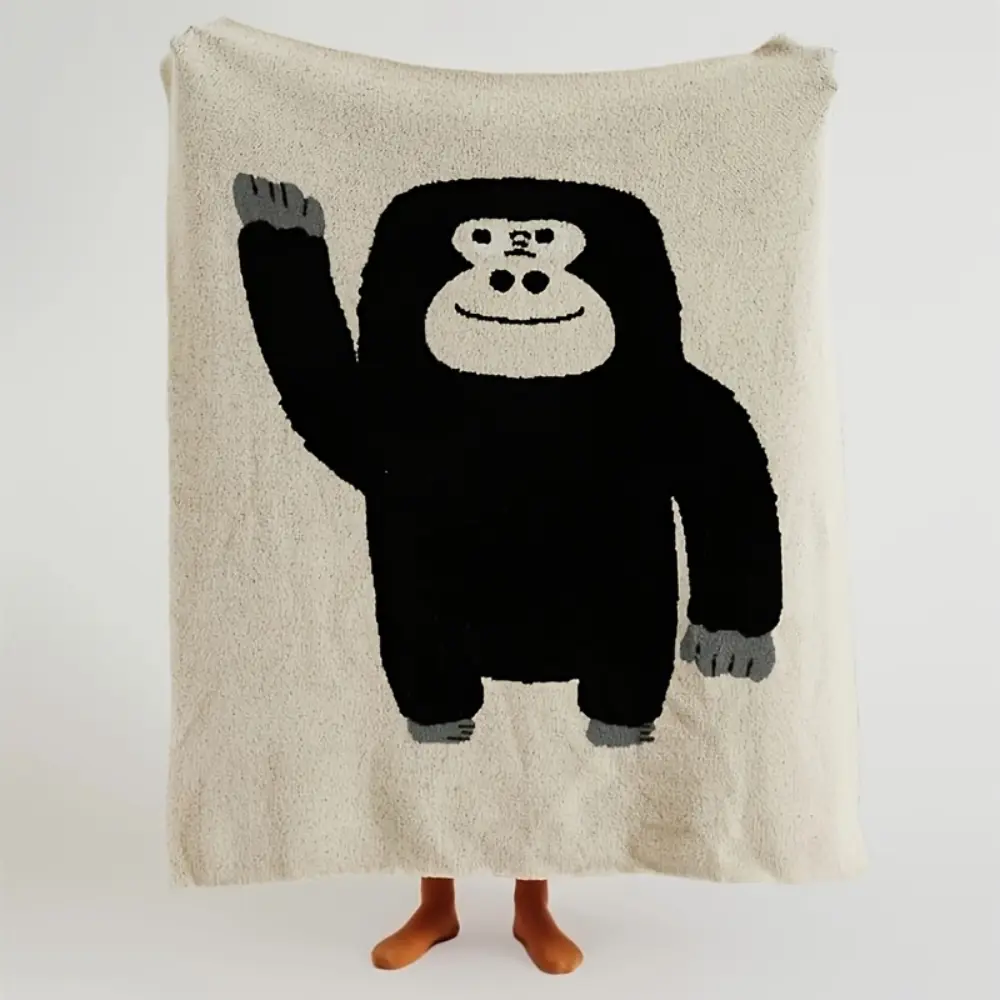 Cute Gorilla Blanket, Funny Black Monkey Character Throw Blanket, Minimalist Kawaii Animal Blanket for Couch Sofa Bed Bedroom Dorm Room Decor, Soft Cozy Fleece Blanket Gift for Women Girls Kids Animal Lovers