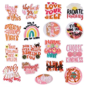 17pcs Inspirational Embroidered Fabric Patches, Floral Embroidery Appliques, Iron-On Sewing Patches for DIY Handmade Crafts, Backpack Hat Clothing Decoration