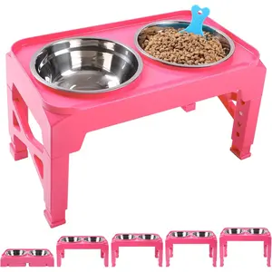 Elevated  Bowls with 2 Stainless Steel   and Water Bowls+ Scoop Raised Bowl Adjusts to 5 Heights (3.15",8.66",9.84",11.02", 12.2") for Small Medium and Large Dogs Cats ()
