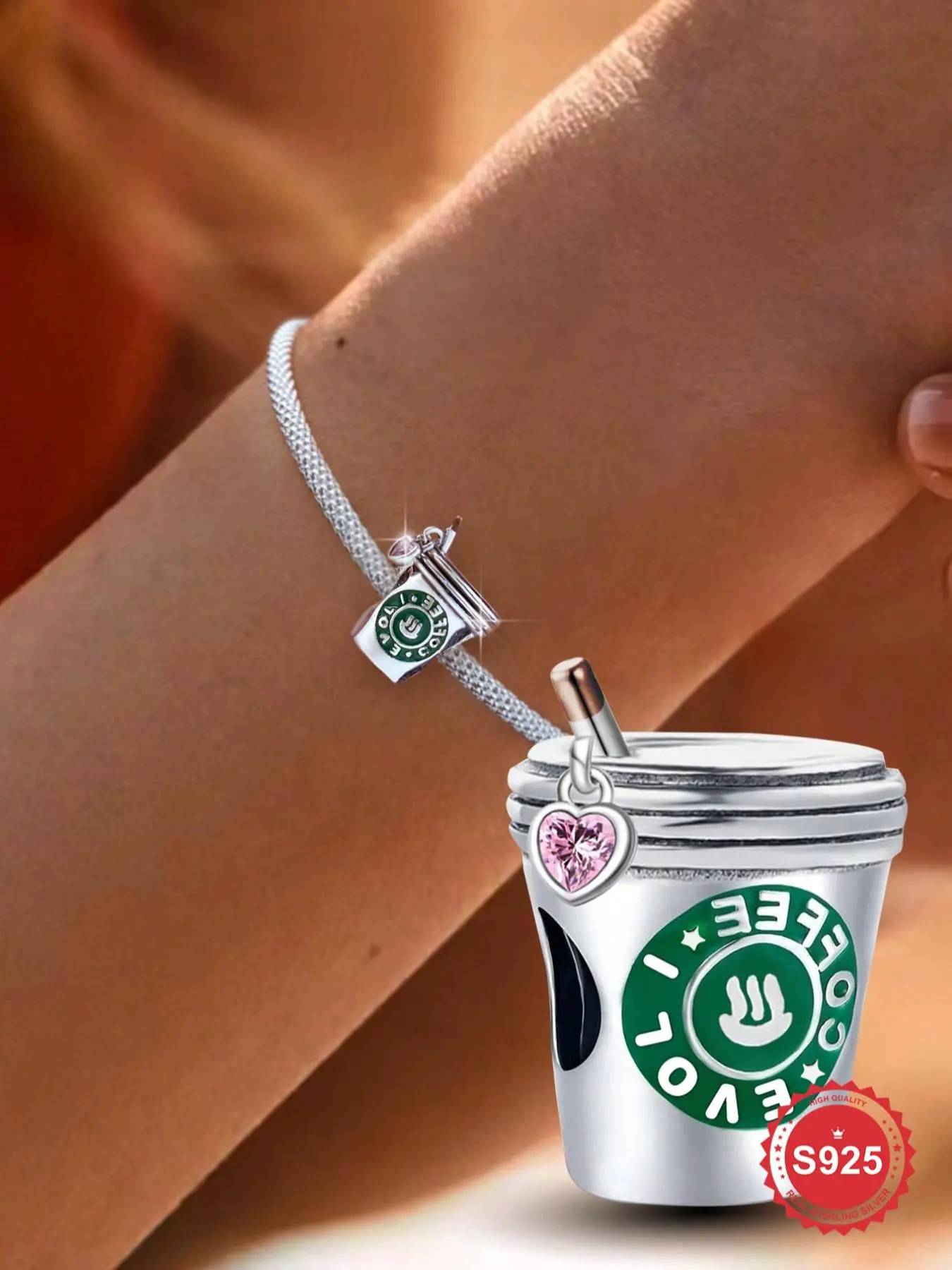 925 Sterling Silver Coffee Series Charm Beads, Fashionable DIY Jewelry Making Accessories for Women & Girls, Trendy All-match & Exquisite Jewelry for Birthday Gift