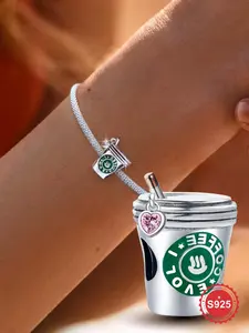 925 Sterling Silver Coffee Series Charm Beads, Fashionable DIY Jewelry Making Accessories for Women & Girls, Trendy All-match & Exquisite Jewelry for Birthday Gift