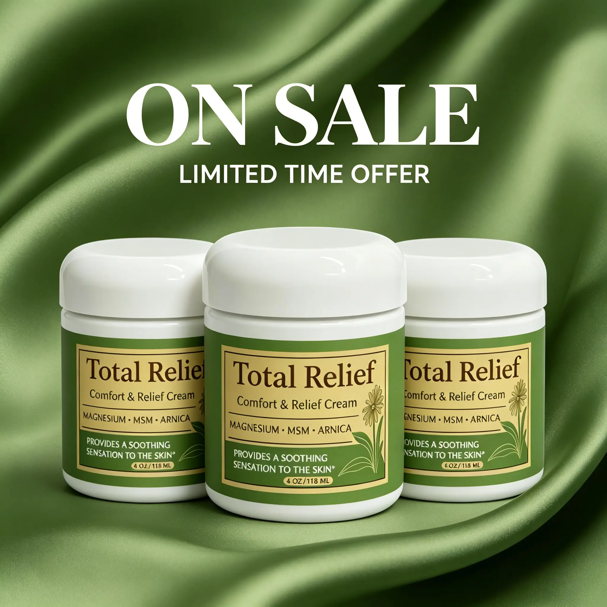 Total Relief Magnesium Cream for Comfort – Fast-Absorbing MSM & Arnica Cream for Healthy, Comfortable Nerves and Daily Comfort – 4 Fl Oz (Pack of 1)